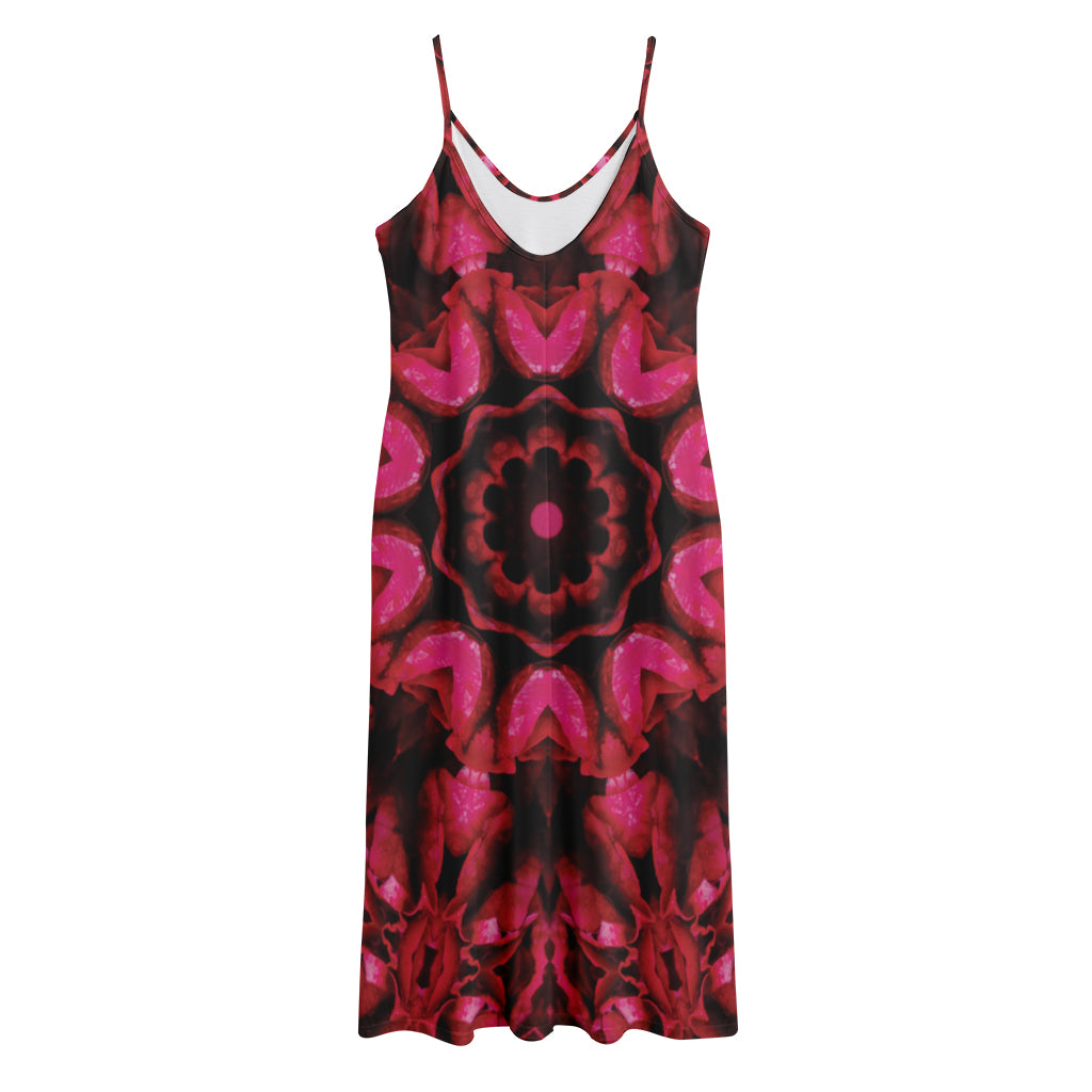 Pink Rose Kaleidoscope Print Jersey Midi Cami Dress