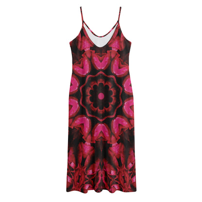 Pink Rose Kaleidoscope Print Jersey Midi Cami Dress