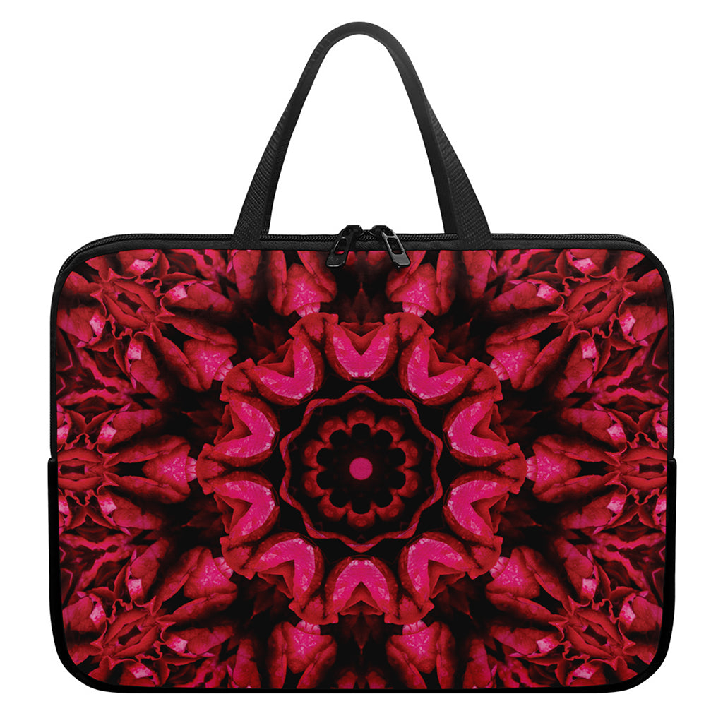 Pink Rose Kaleidoscope Print Laptop Sleeve With Handle