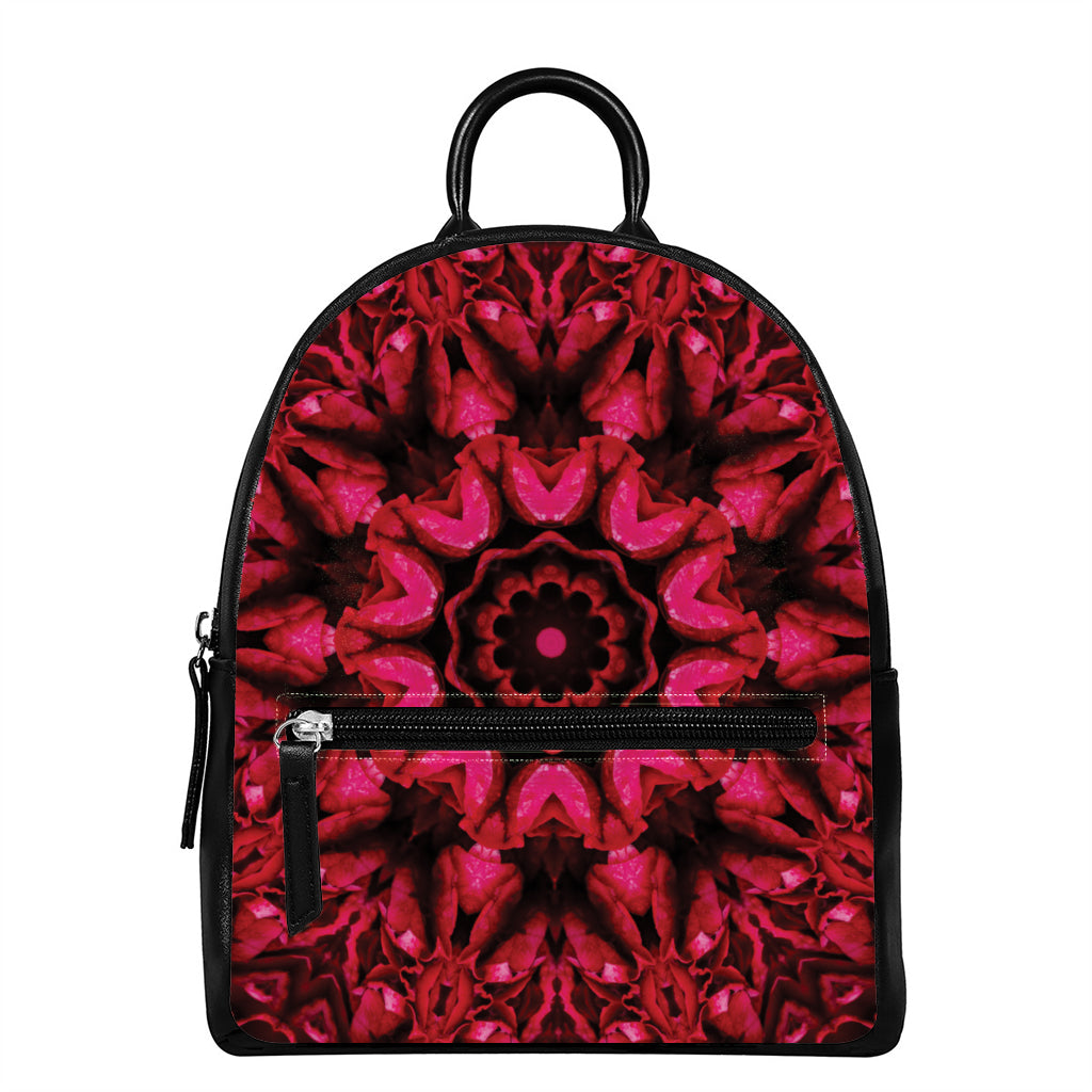 Pink Rose Kaleidoscope Print Leather Backpack