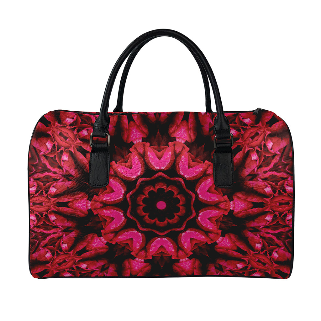 Pink Rose Kaleidoscope Print Leather Duffle Bag
