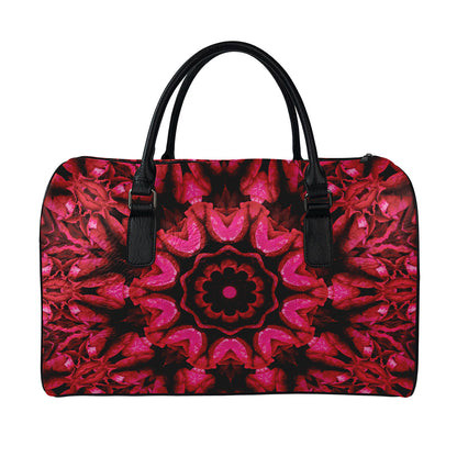 Pink Rose Kaleidoscope Print Leather Duffle Bag