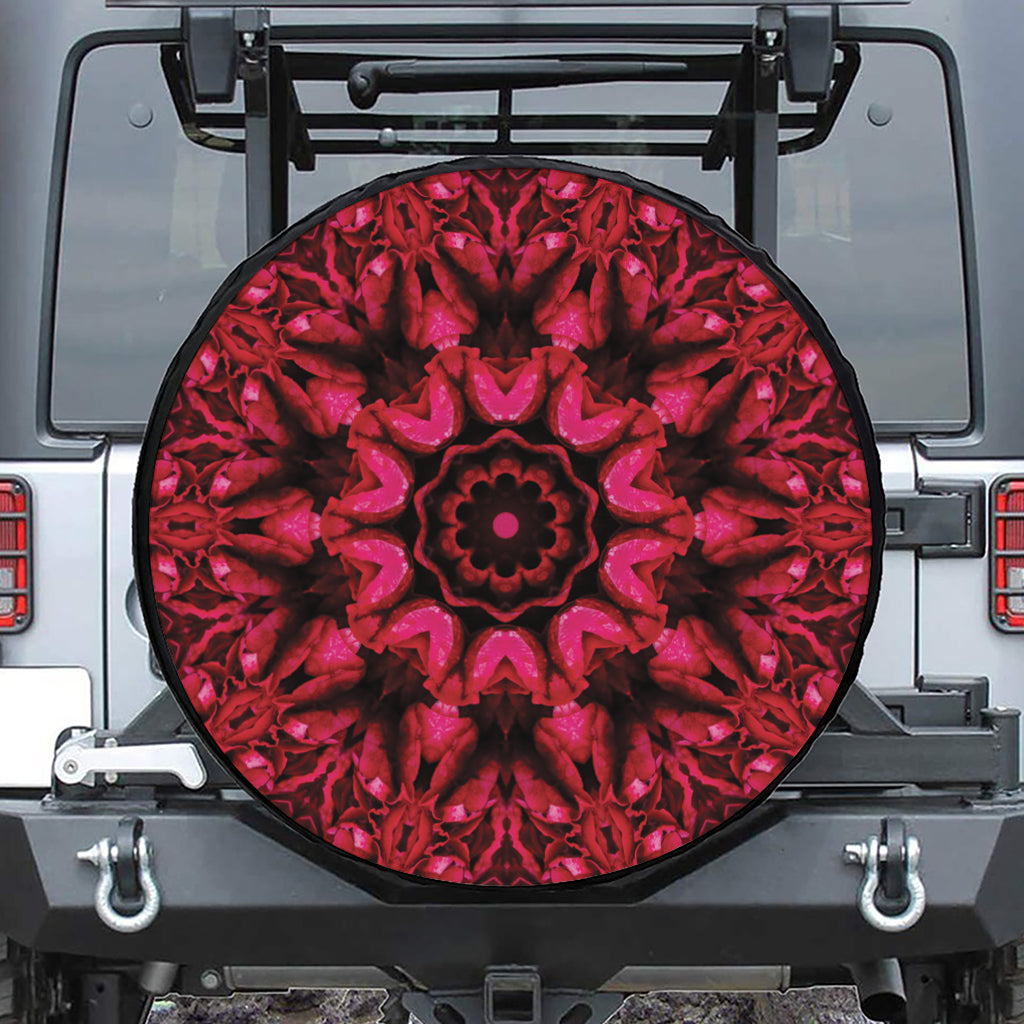 Pink Rose Kaleidoscope Print Leather Spare Tire Cover