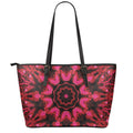 Pink Rose Kaleidoscope Print Leather Tote Bag With Zipper