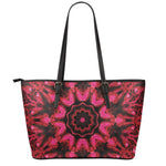 Pink Rose Kaleidoscope Print Leather Tote Bag