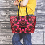 Pink Rose Kaleidoscope Print Leather Tote Bag