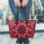 Pink Rose Kaleidoscope Print Leather Tote Bag