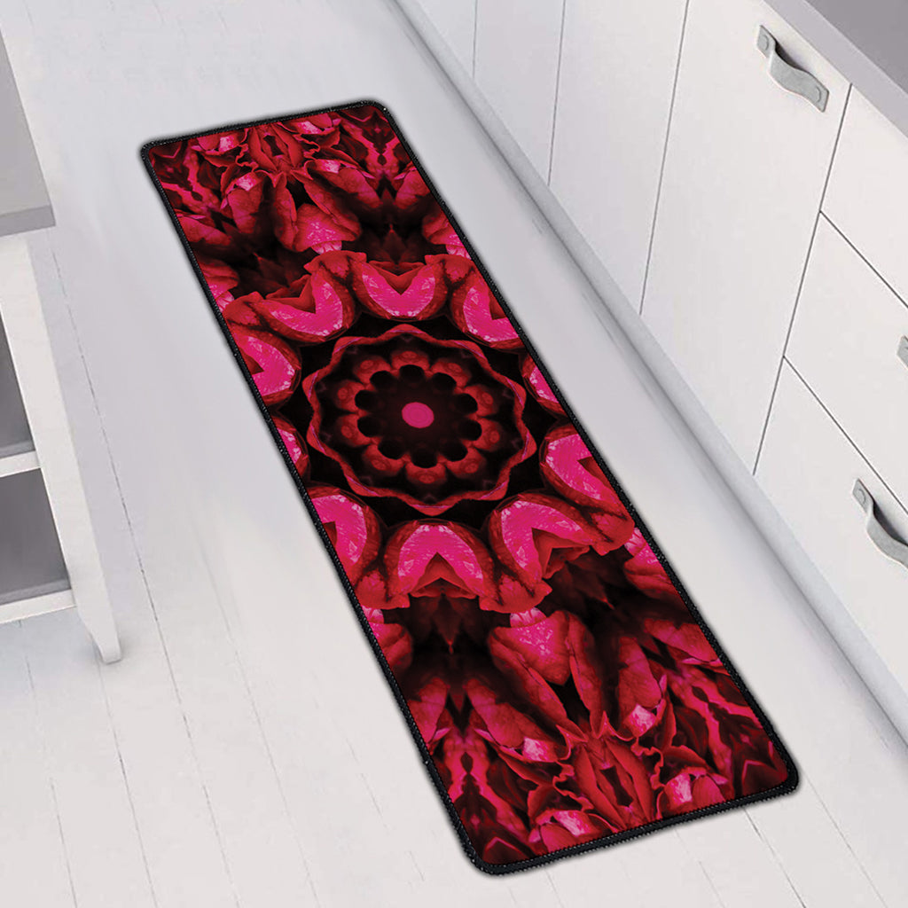 Pink Rose Kaleidoscope Print Long Kitchen Mat