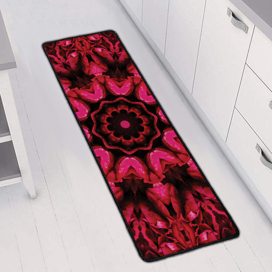 Pink Rose Kaleidoscope Print Long Kitchen Mat