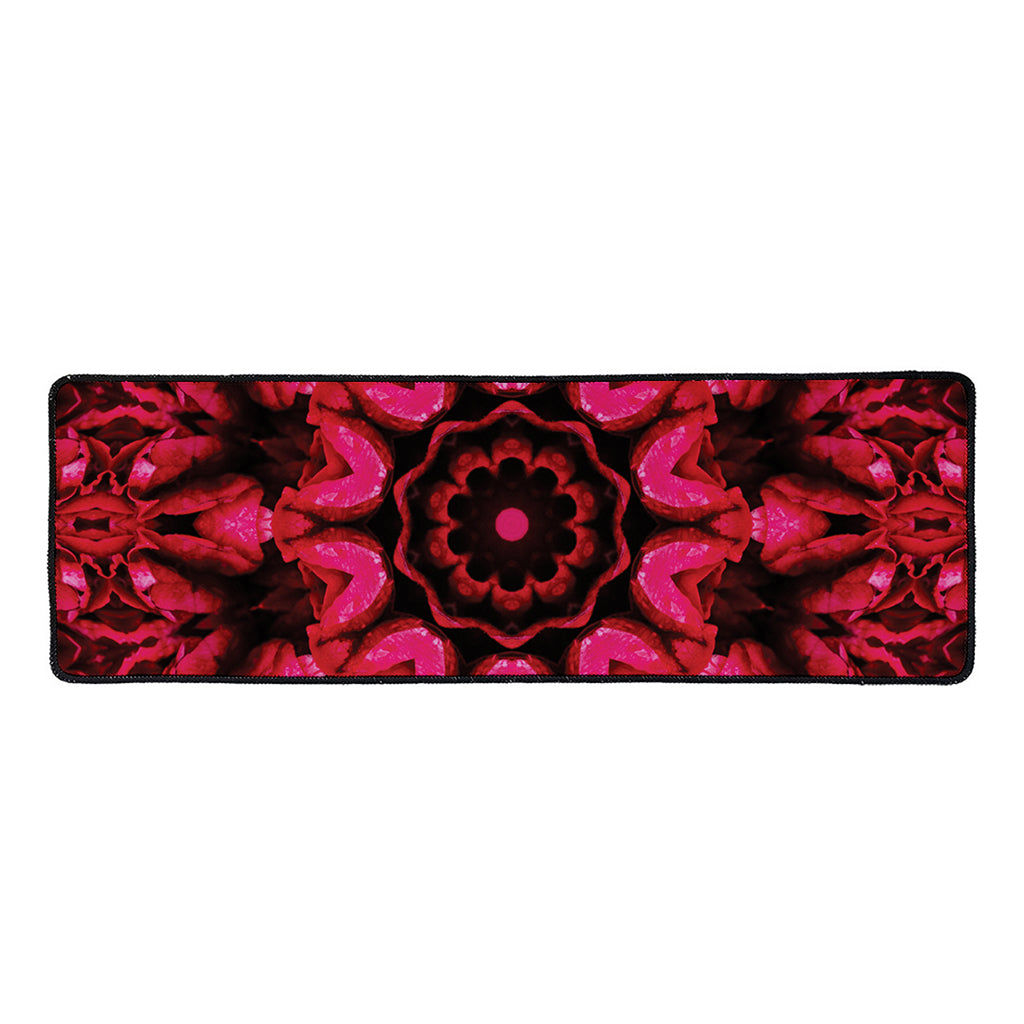 Pink Rose Kaleidoscope Print Long Kitchen Mat