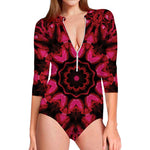 Pink Rose Kaleidoscope Print Long Sleeve Swimsuit