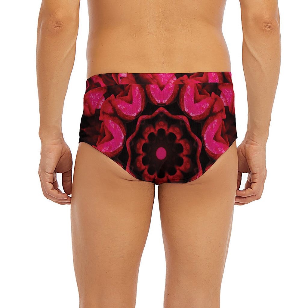 Pink Rose Kaleidoscope Print Men's Briefs