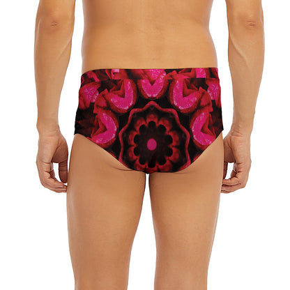 Pink Rose Kaleidoscope Print Men's Briefs