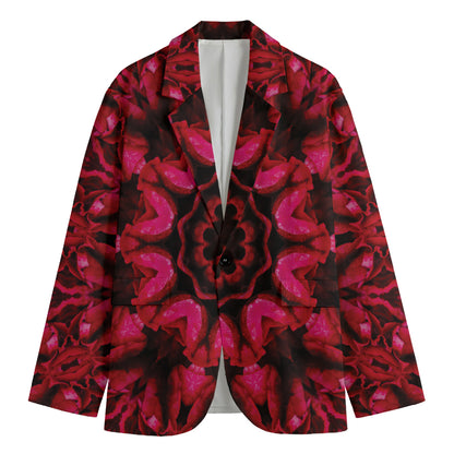 Pink Rose Kaleidoscope Print Men's Cotton Blazer