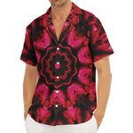 Pink Rose Kaleidoscope Print Men's Deep V-Neck Shirt