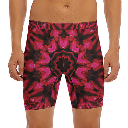 Pink Rose Kaleidoscope Print Men's Long Boxer Briefs