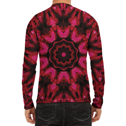 Pink Rose Kaleidoscope Print Men's Long Sleeve Rash Guard