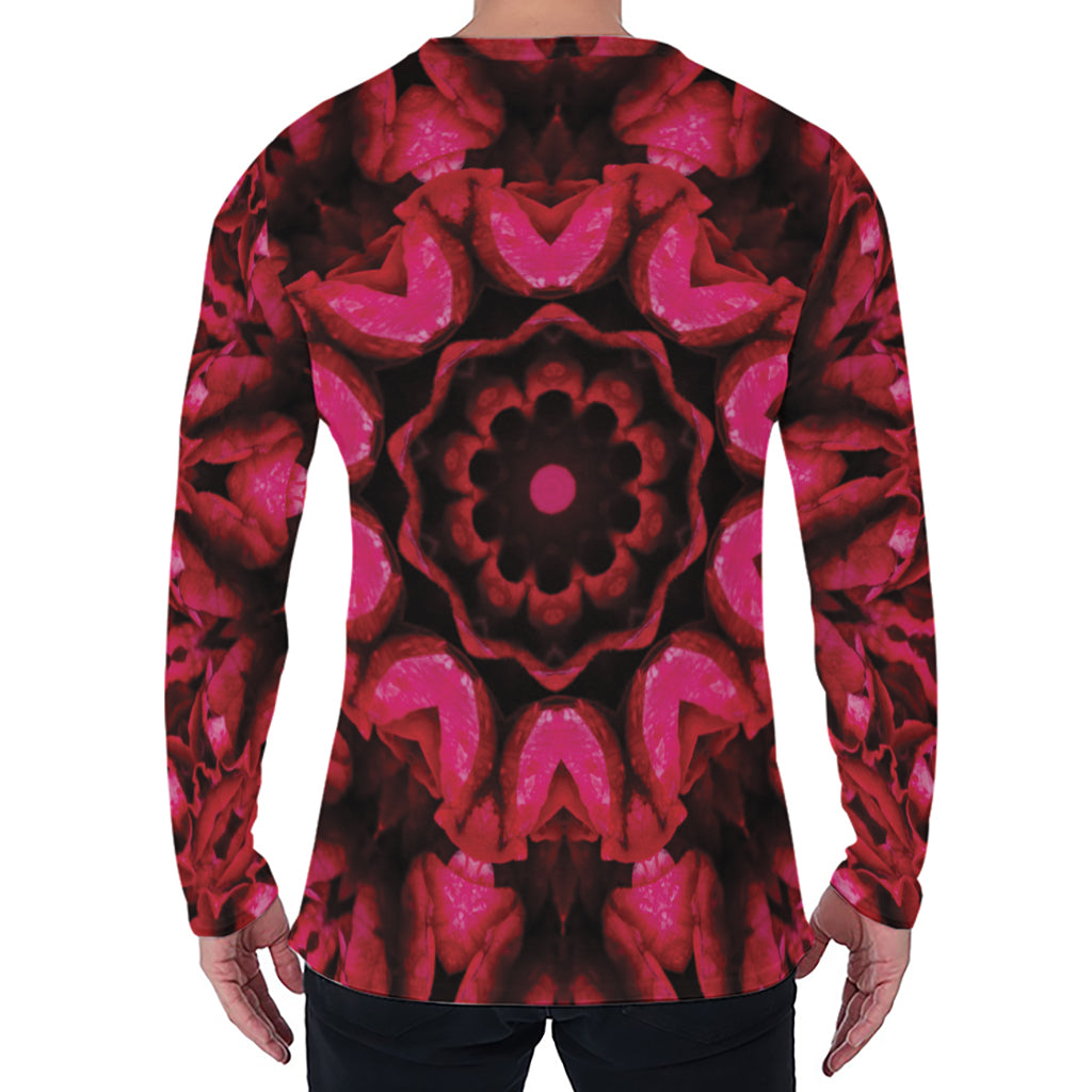 Pink Rose Kaleidoscope Print Men's Long Sleeve T-Shirt