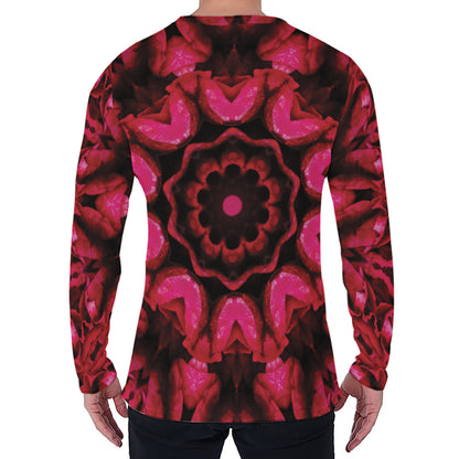 Pink Rose Kaleidoscope Print Men's Long Sleeve T-Shirt