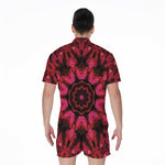 Pink Rose Kaleidoscope Print Men's Rompers