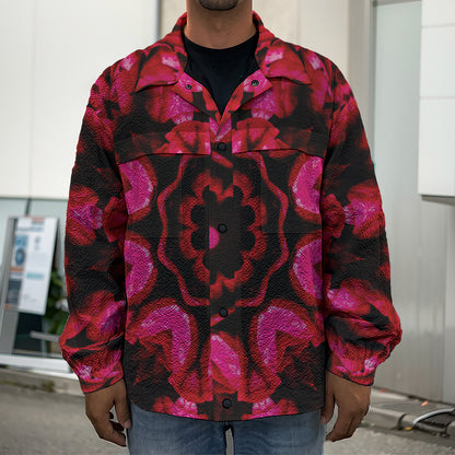 Pink Rose Kaleidoscope Print Men's Shirt Jacket