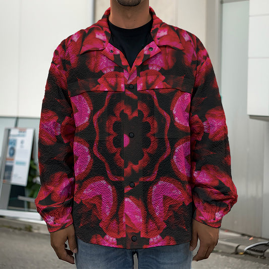 Pink Rose Kaleidoscope Print Men's Shirt Jacket