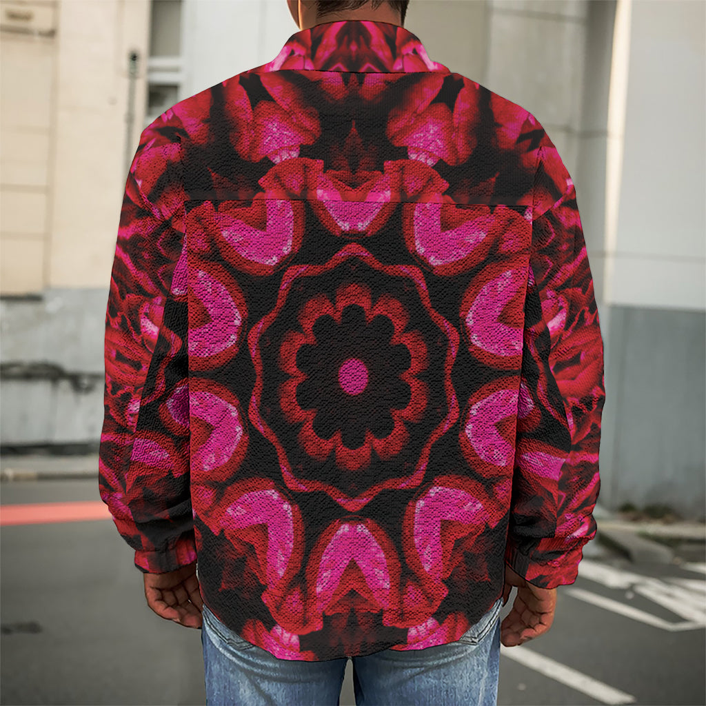 Pink Rose Kaleidoscope Print Men's Shirt Jacket