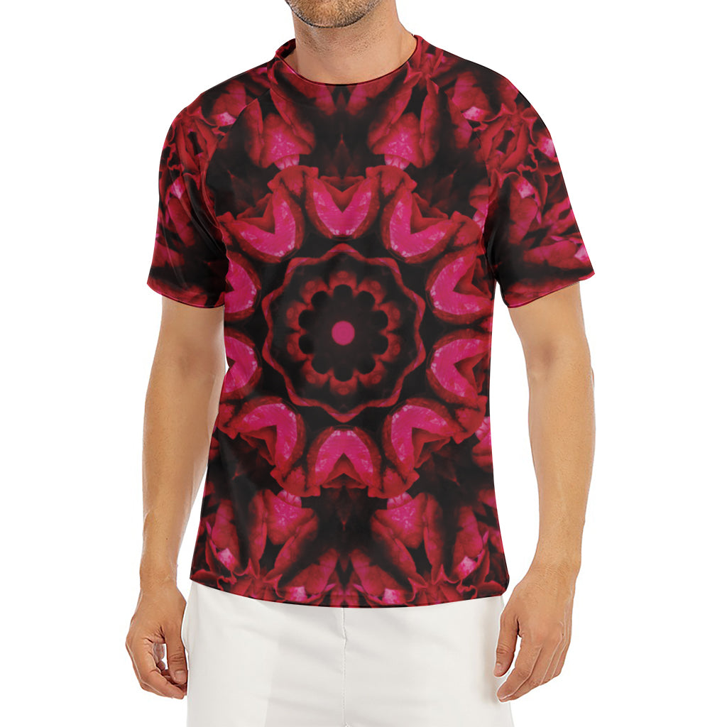 Pink Rose Kaleidoscope Print Men's Short Sleeve Rash Guard