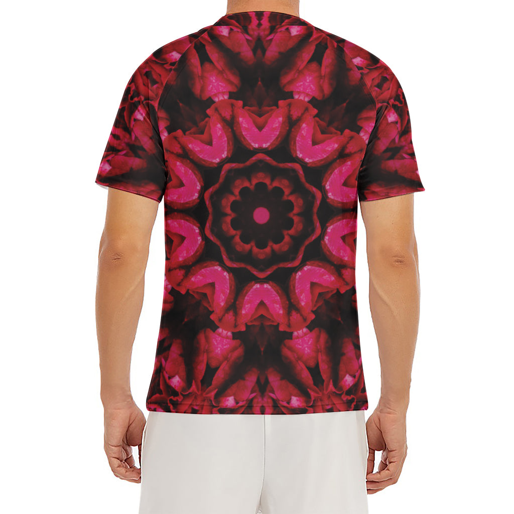 Pink Rose Kaleidoscope Print Men's Short Sleeve Rash Guard