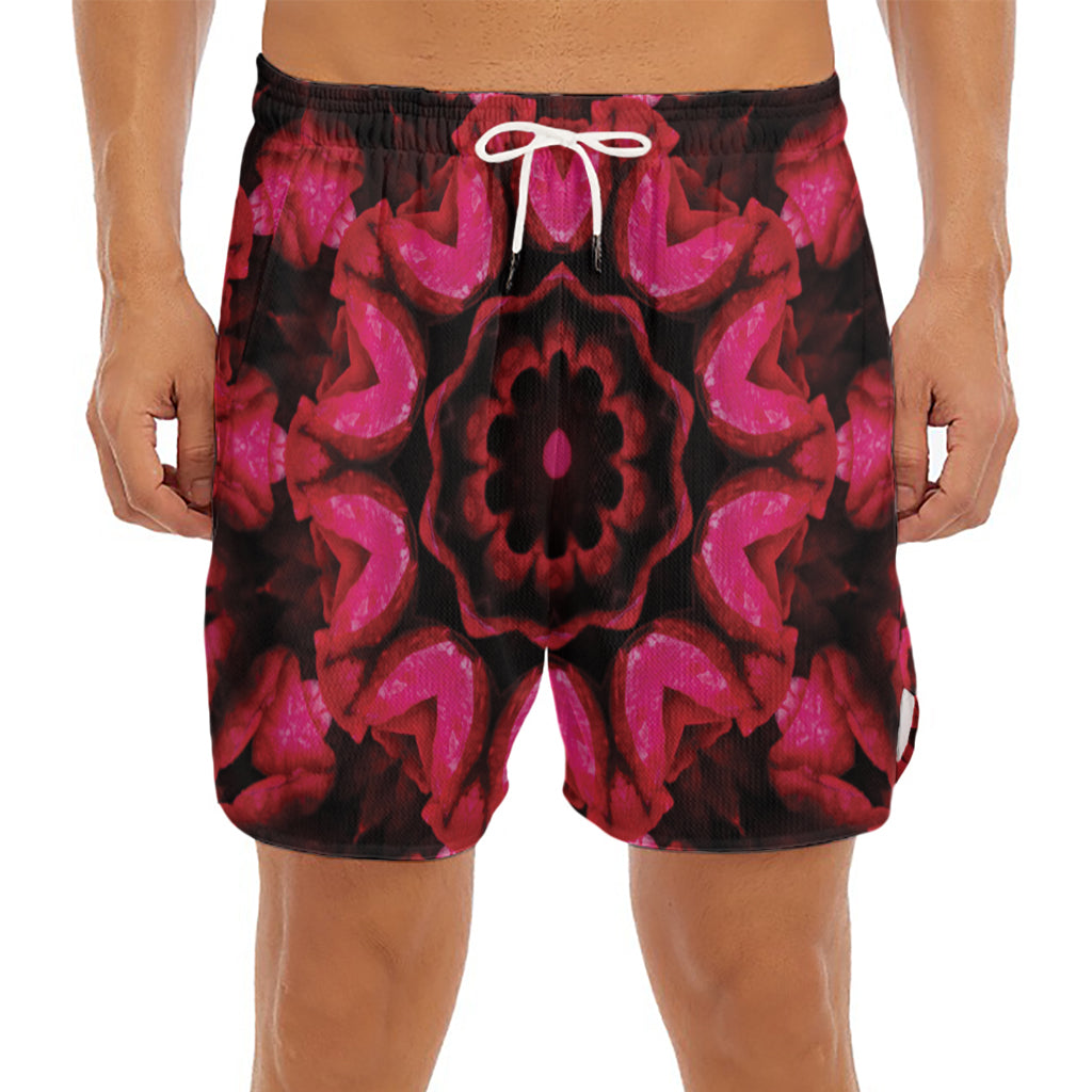 Pink Rose Kaleidoscope Print Men's Split Running Shorts