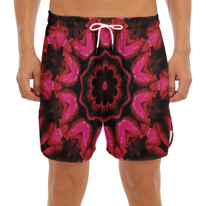 Pink Rose Kaleidoscope Print Men's Split Running Shorts