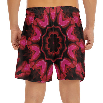 Pink Rose Kaleidoscope Print Men's Split Running Shorts