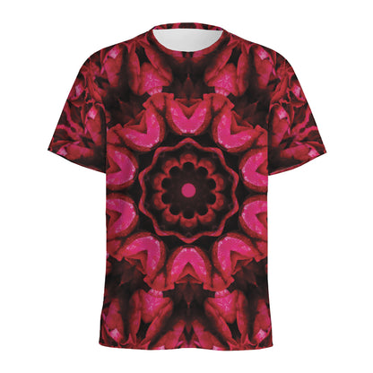 Pink Rose Kaleidoscope Print Men's Sports T-Shirt