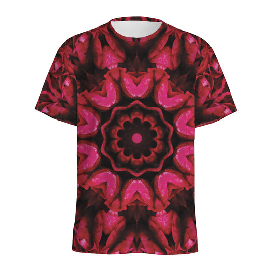 Pink Rose Kaleidoscope Print Men's Sports T-Shirt