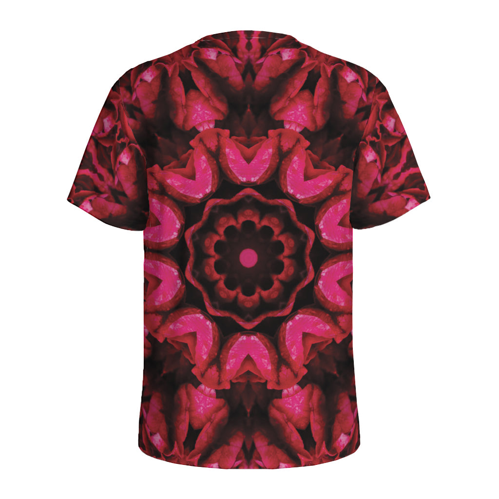Pink Rose Kaleidoscope Print Men's Sports T-Shirt