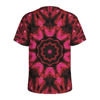 Pink Rose Kaleidoscope Print Men's Sports T-Shirt