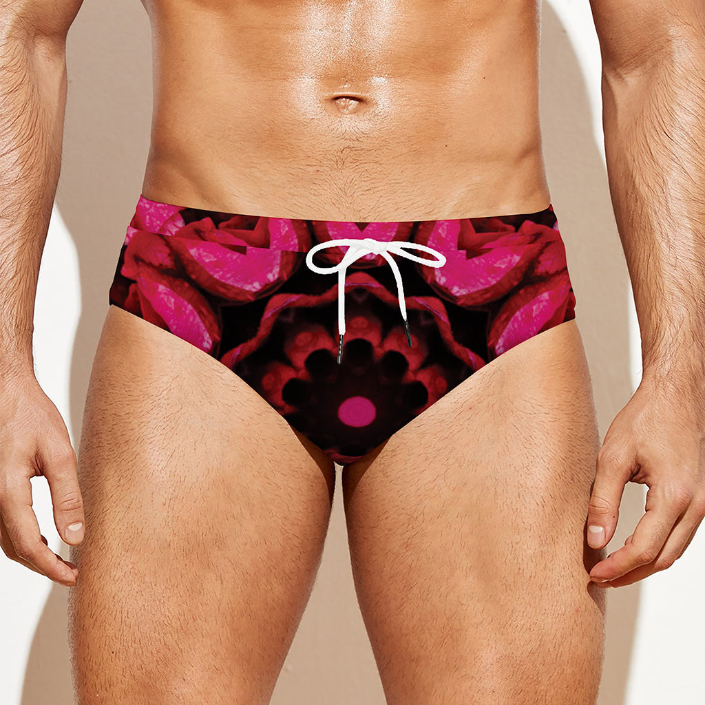 Pink Rose Kaleidoscope Print Men's Swim Briefs