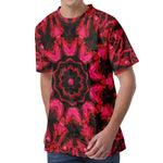 Pink Rose Kaleidoscope Print Men's Velvet T-Shirt