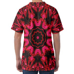 Pink Rose Kaleidoscope Print Men's Velvet T-Shirt