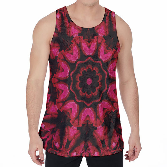 Pink Rose Kaleidoscope Print Men's Velvet Tank Top
