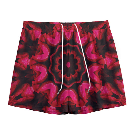 Pink Rose Kaleidoscope Print Mesh Shorts