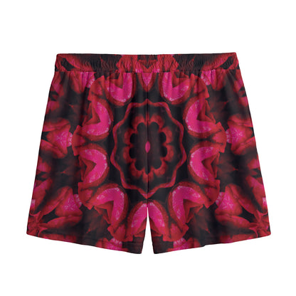 Pink Rose Kaleidoscope Print Mesh Shorts