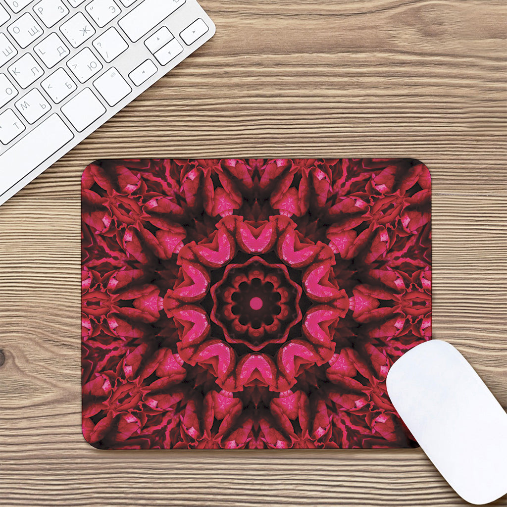 Pink Rose Kaleidoscope Print Mouse Pad