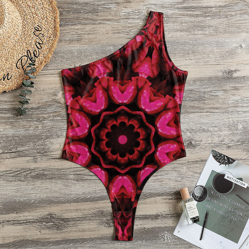 Pink Rose Kaleidoscope Print One Shoulder Bodysuit