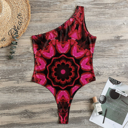 Pink Rose Kaleidoscope Print One Shoulder Bodysuit