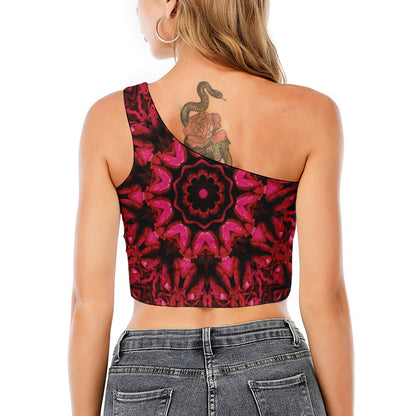 Pink Rose Kaleidoscope Print One Shoulder Crop Top