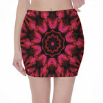 Pink Rose Kaleidoscope Print Pencil Mini Skirt