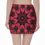Pink Rose Kaleidoscope Print Pencil Mini Skirt