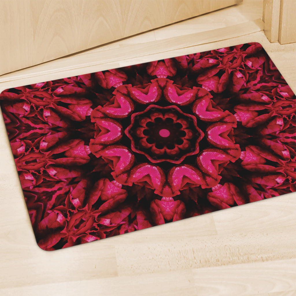 Pink Rose Kaleidoscope Print Polyester Doormat