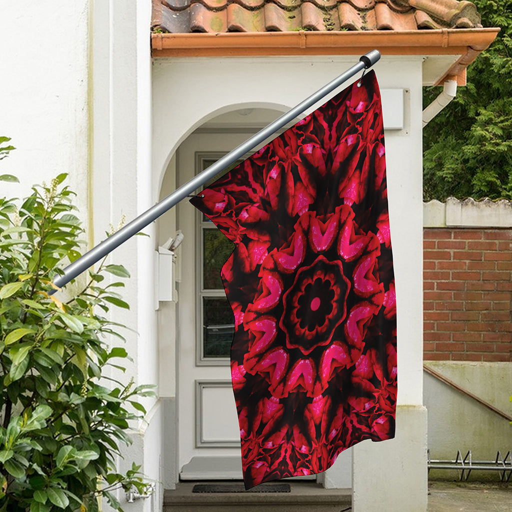 Pink Rose Kaleidoscope Print Polyester Flag